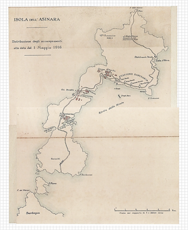 Mapa ostrova Asinara z 1. května 1916